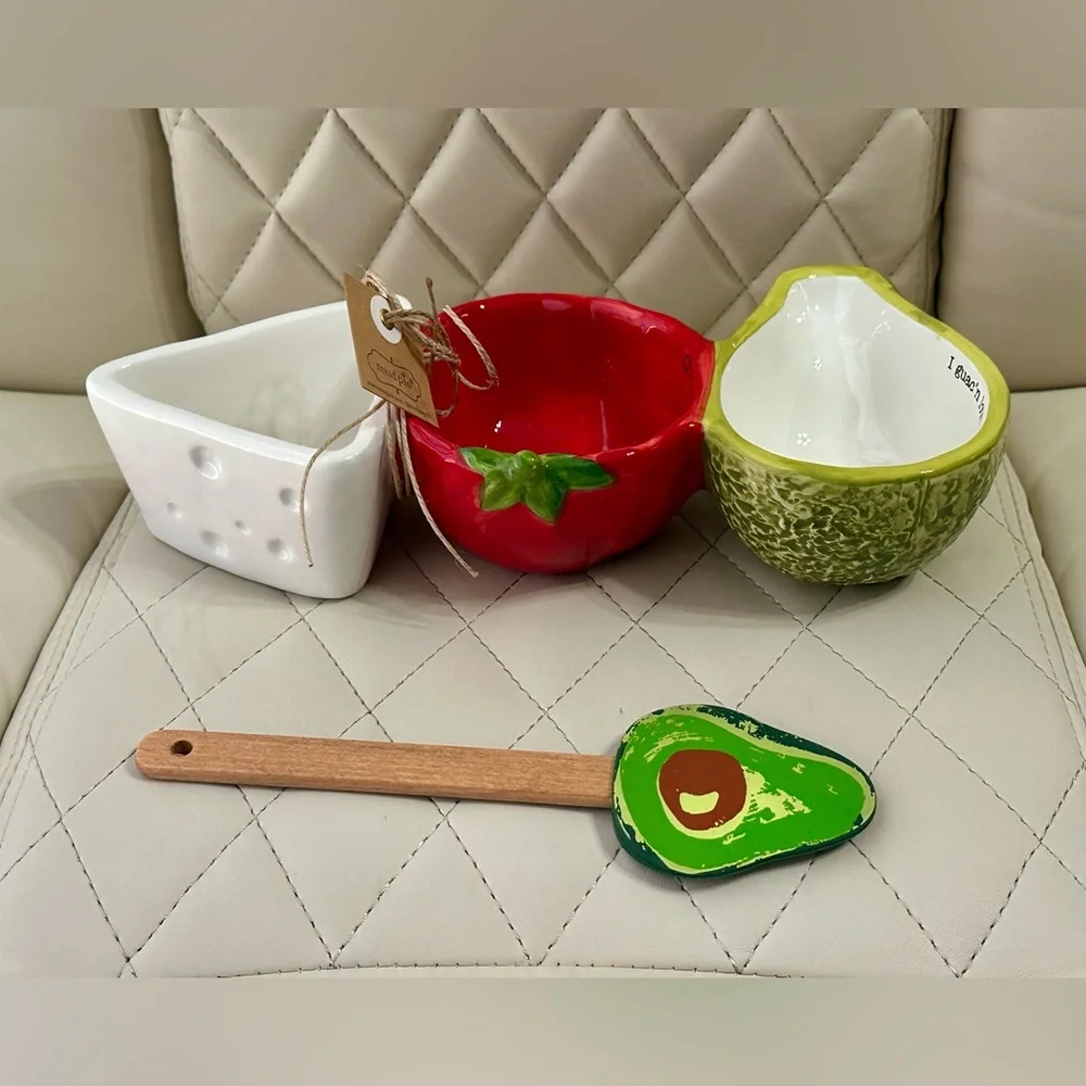 Mud Pie Fiesta Dip Bowl Set hand-painted ceramic triple tidbit dish